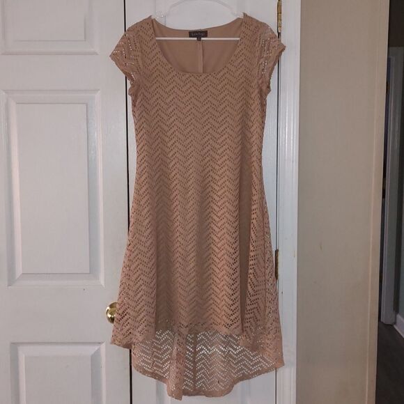 Luxology tan hi low dress Sz M - Picture 1 of 7